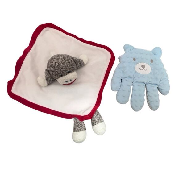 Baby Starters Sock Monkey Security Blanket and Blue Plush Bear Hand Rattle - Picture 3 of 6